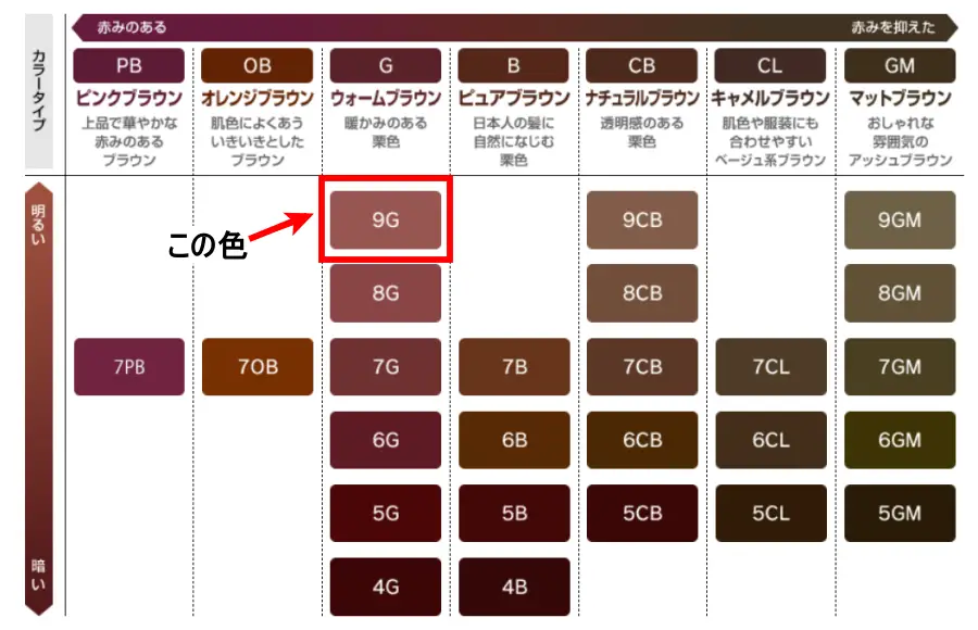 ウエラトーン白髪染め9Gの色見本画像